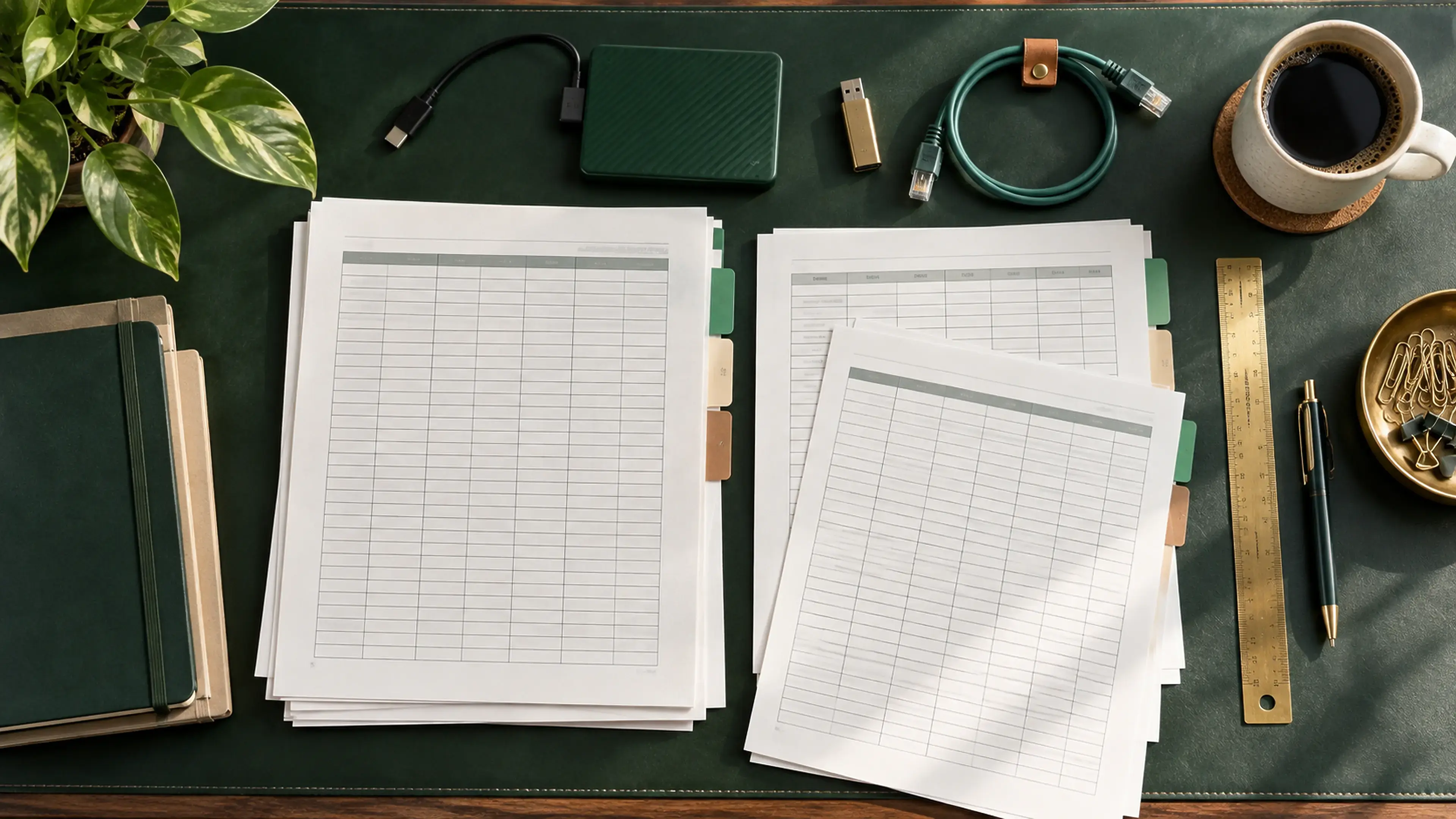 Crisp data-migration workspace with reconciliation worksheets, index tabs, storage, and network tools.